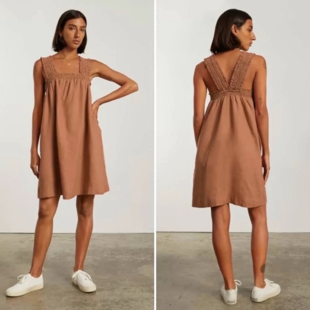 Everlane Orange Pleated Midi Sundress